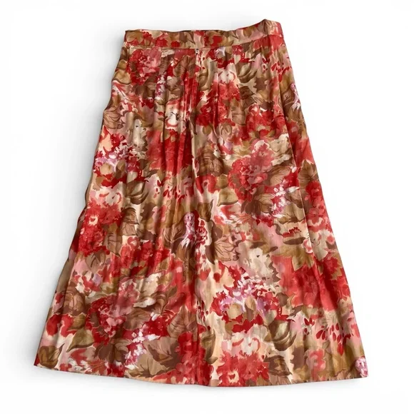 Floral Red and Brown Women's Skirt est sz: M - Picture 2 of 5
